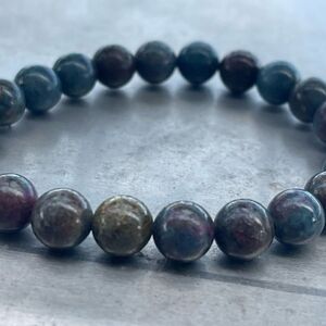 Ruby Fuchsite with Kyanite beaded bracelet 6.75” crystal healing emotional suppo